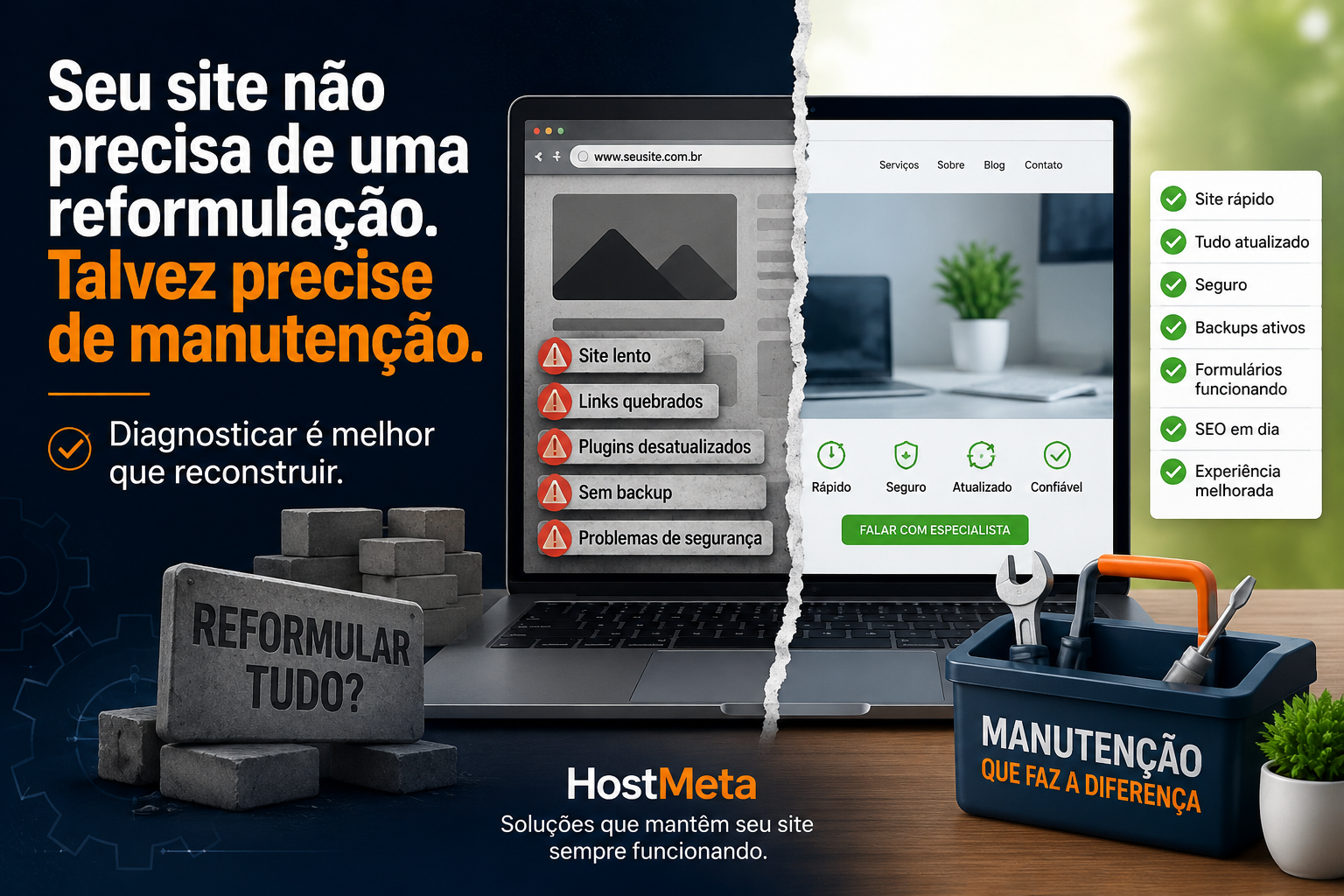 Talvez seu site não precisa de uma reformulação,  talvez precise de manutenção.